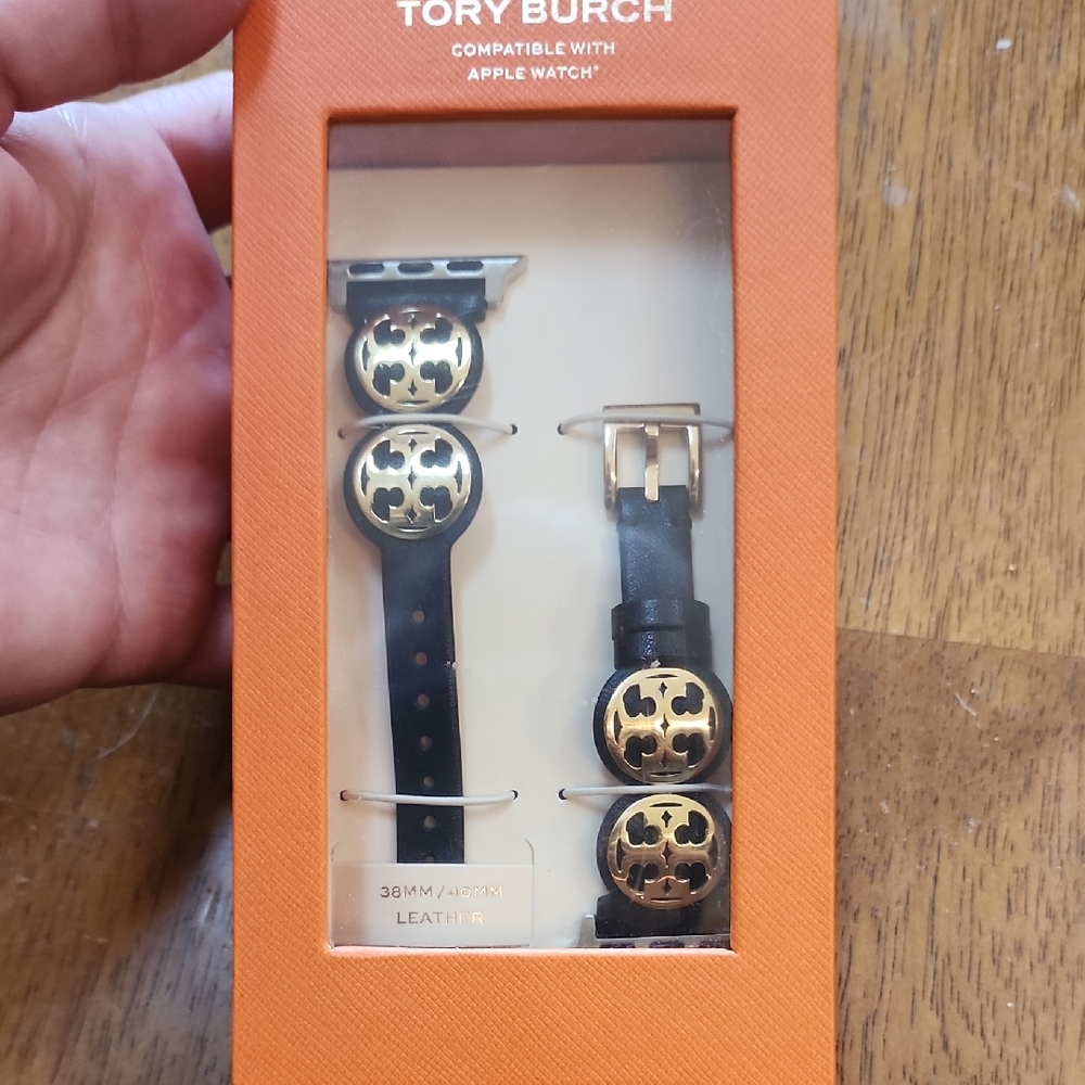 Tory Burch Black and Gold Leather Watch Band